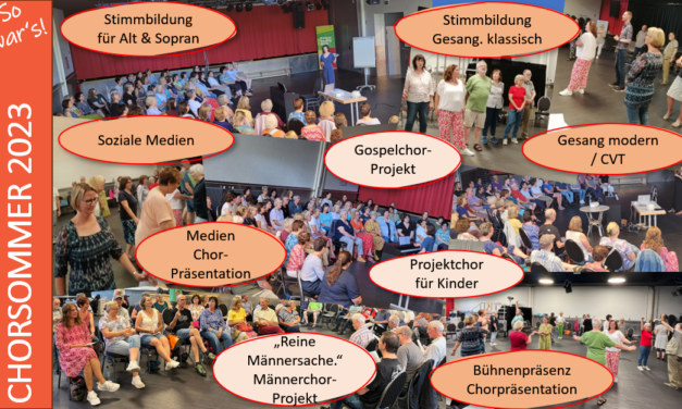 Unser Chorsommer 2023: 2 Wochen – 7 Workshops – 3 Projektchöre. Und als Finale das „Chor- und Musikfestival Ruhrhalbinsel“.